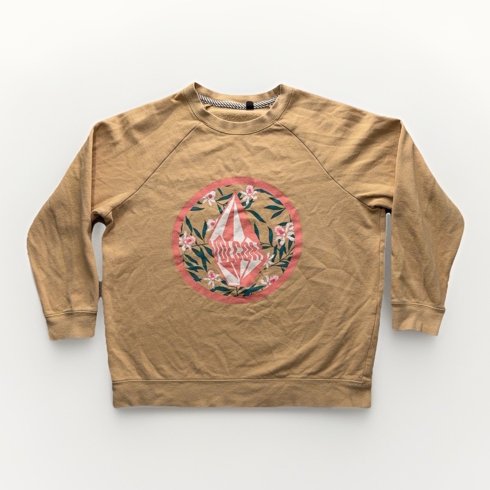 Volcom Stone Crop Sweatshirt Womens Small Pink Floral Graphic Skate Crewneck